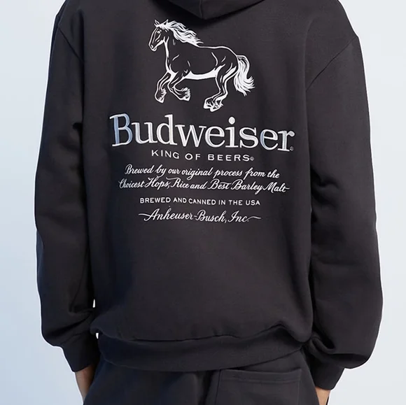 Pacsun Budweiser Charcoal Hoodie Sweatshirt with Logo Mens Size XL - Picture 5 of 14